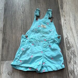 OshKosh B'gosh Turquoise Shortalls with Pink Embroidery